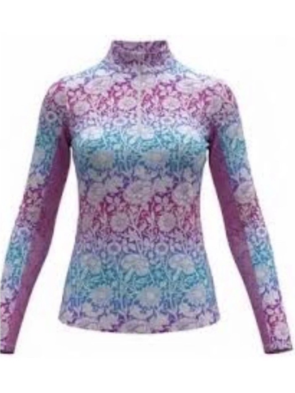 NWOT, IBKUL S  Long-Sleeve mock neck zip Top. Cool Max mesh underarms SPF 50+